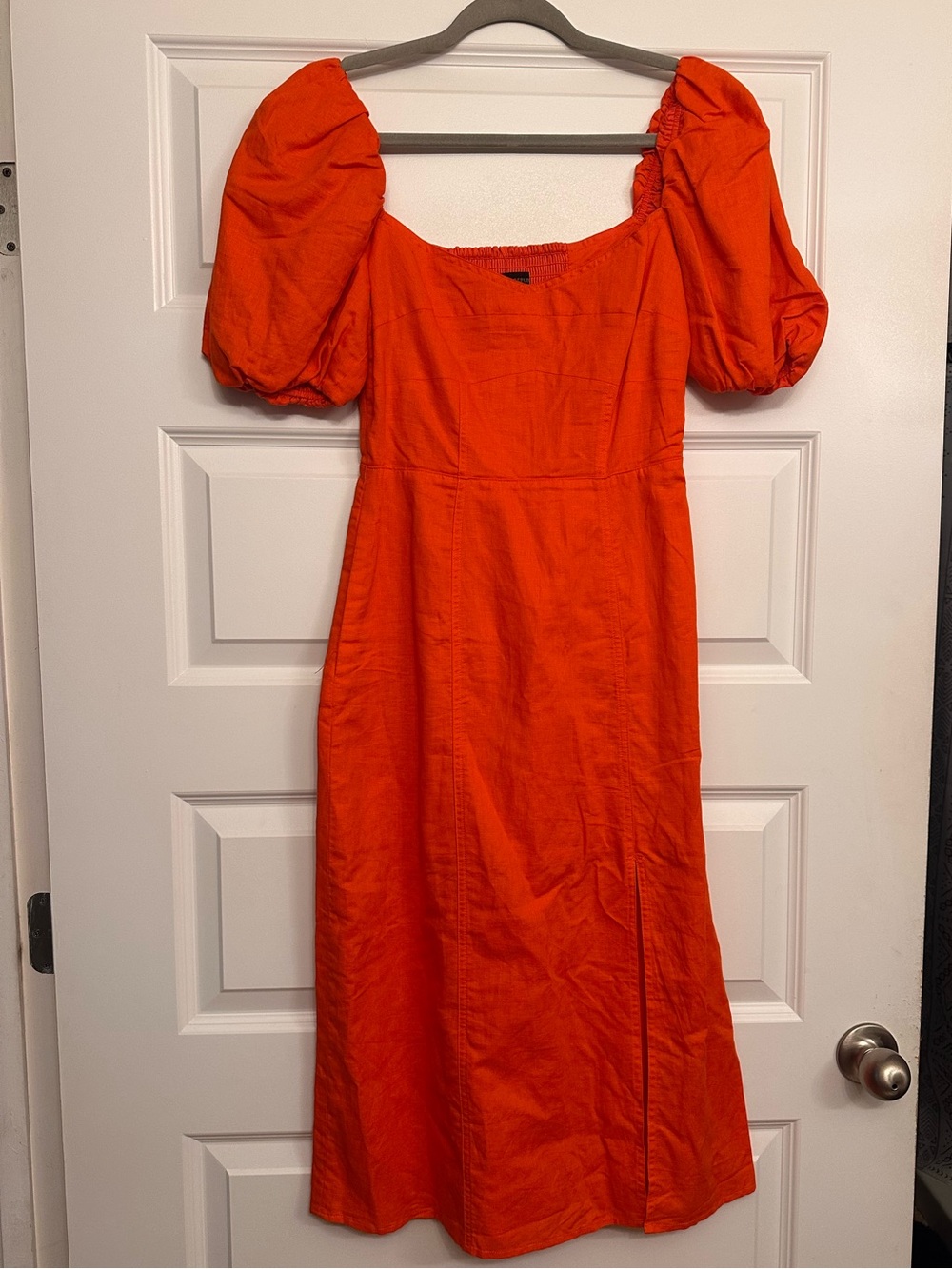 Banana Republic Orange Puff-Sleeve Midi Dress